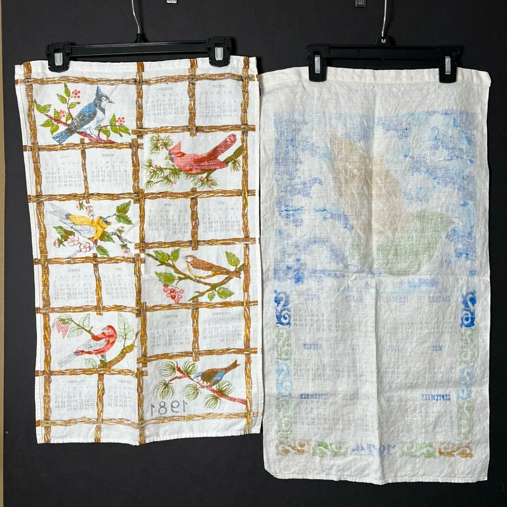 VTG Linen Calendar Wall Hanging Tea Towel 1974 and 1981 CottageCore Arts & Craft